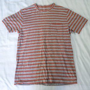 BONOBOS Men's Slim Fit Cotton T-shirt, Gray & Orange stripe, Sz. Small
